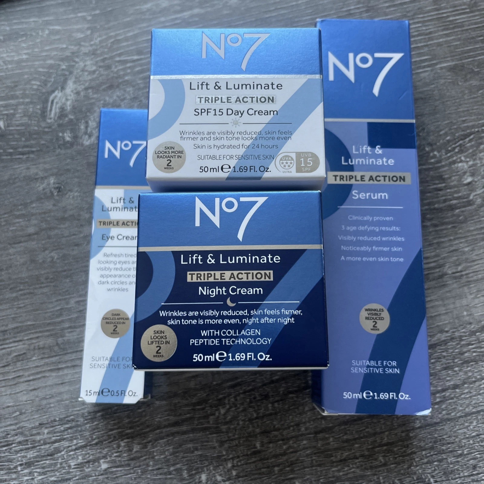 No7 Lift & Luminate Triple Action Day Night Eye & 50 MLS Serum New Genuine Boxed