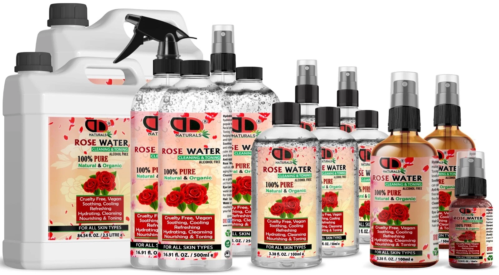 100% Pure Natural Organic Rose Water Toner Cleanser, Moisturiser For Fresh Face