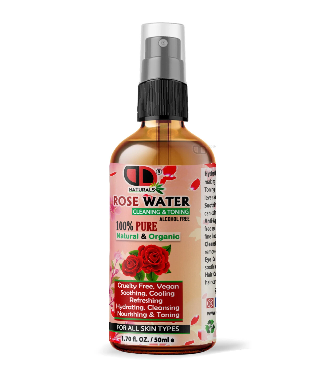 100% Pure Natural Organic Rose Water Toner Cleanser, Moisturiser For Fresh Face, view 13