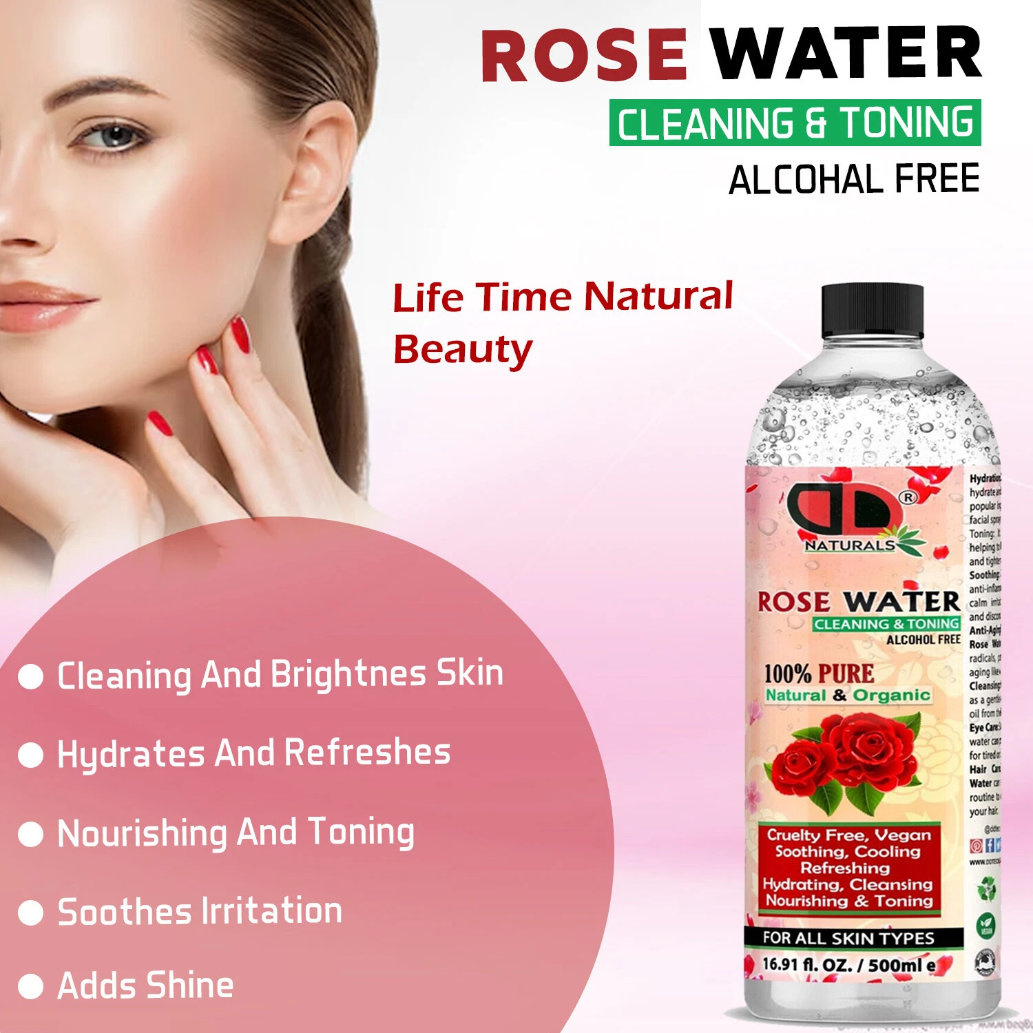 100% Pure Natural Organic Rose Water Toner Cleanser, Moisturiser For Fresh Face, view 2
