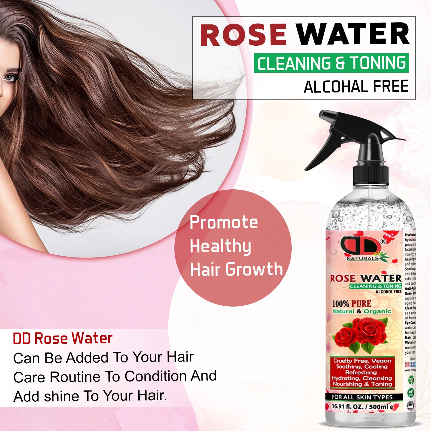 100% Pure Natural Organic Rose Water Toner Cleanser, Moisturiser For Fresh Face, view 3
