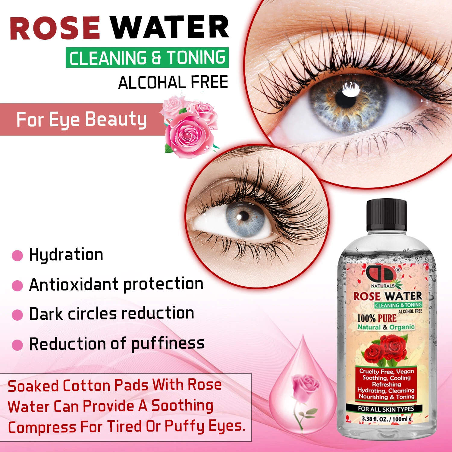 100% Pure Natural Organic Rose Water Toner Cleanser, Moisturiser For Fresh Face, view 4