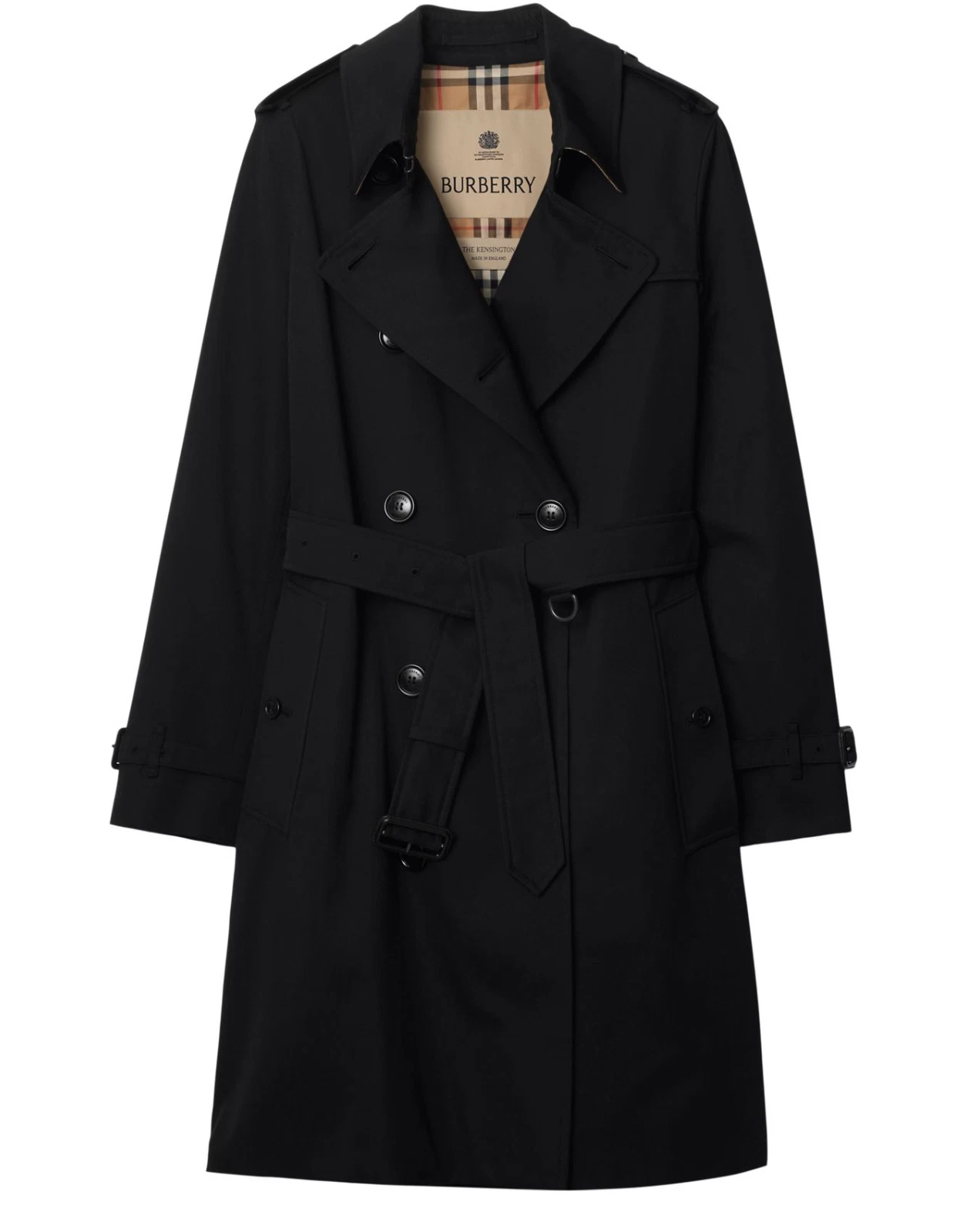 BURBERRY Kensington Black Long Cotton Trench Coat New And Authentic
