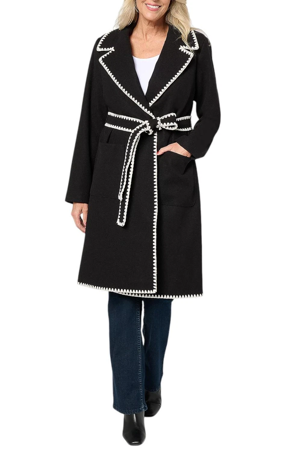 BEAUTIFUL by Lawrence Zarian Women's Belted Double Lined Coat Black