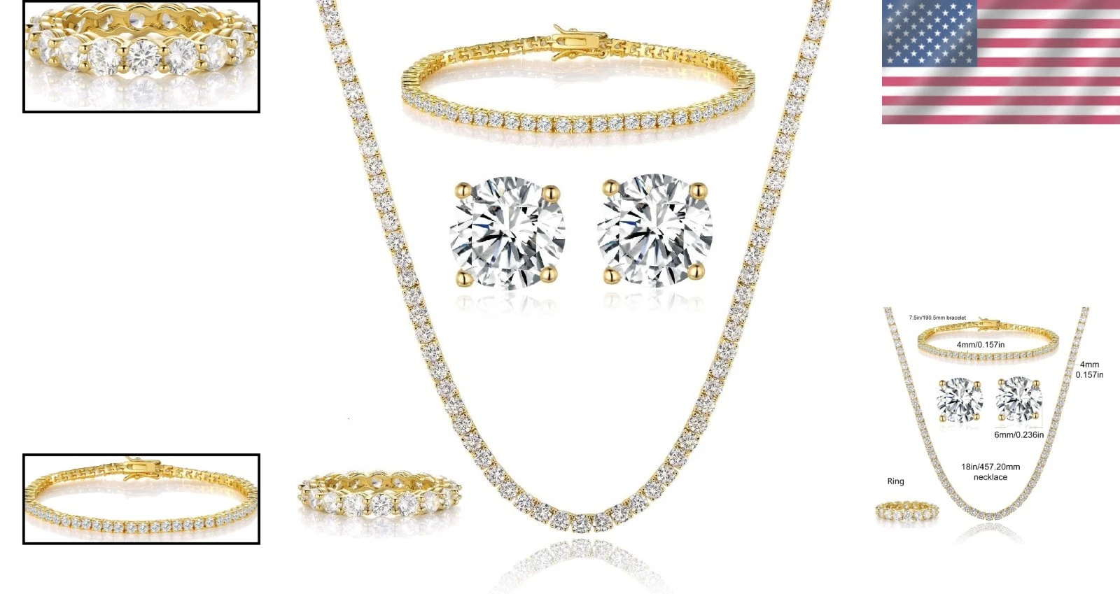 Captivating 18K Gold Plated Tennis Jewelry Set - Necklace, Bracelet & Earrings