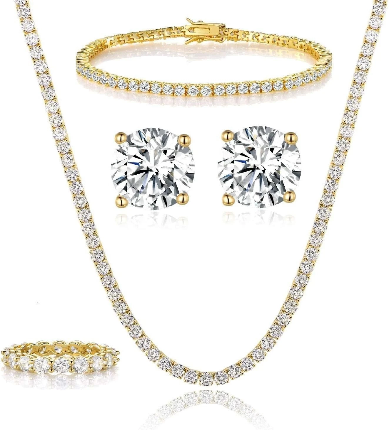 Captivating 18K Gold Plated Tennis Jewelry Set - Necklace, Bracelet & Earrings, view 2