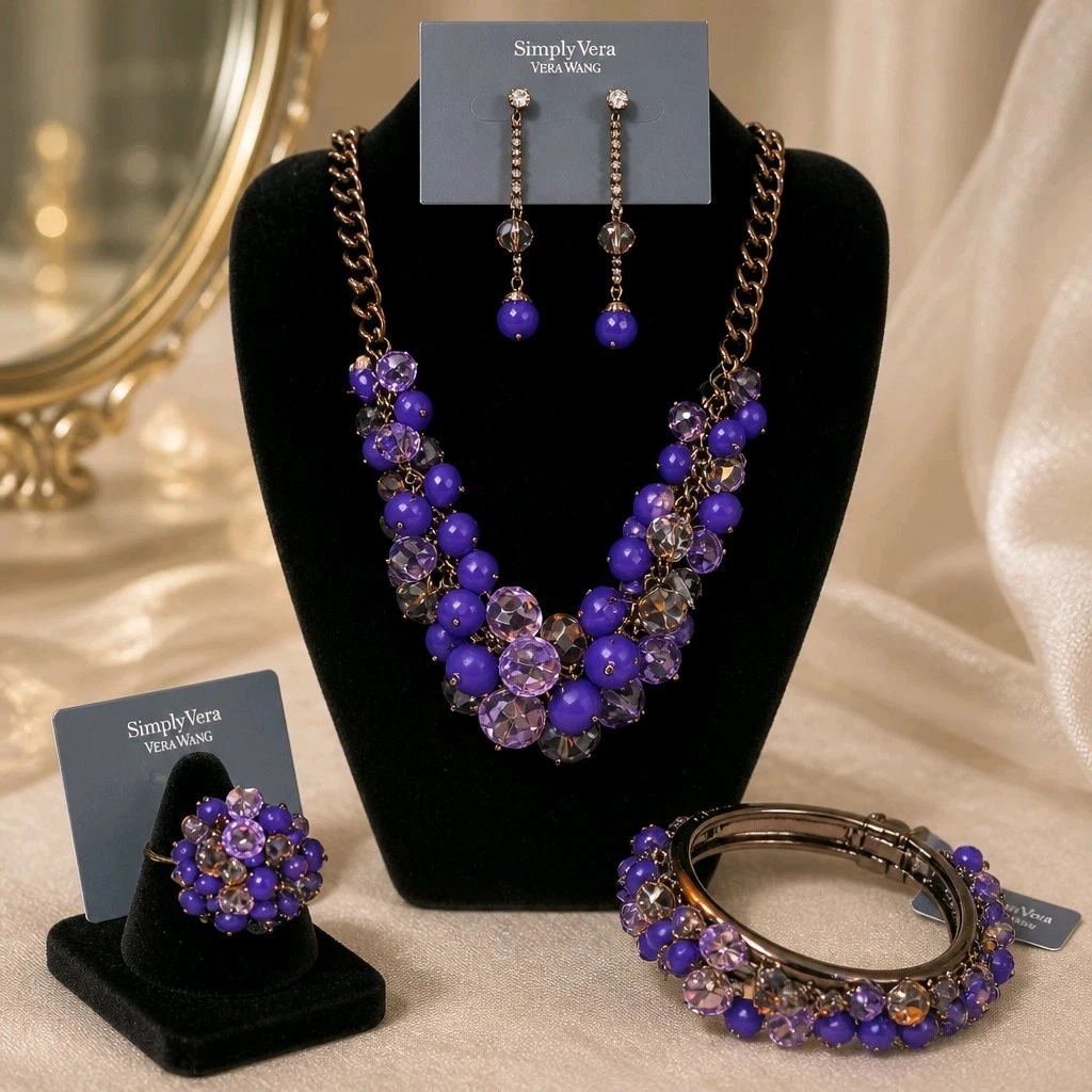 SIMPLY VERA WANG NWT $108 women's necklace ring earrings bracelet set purple