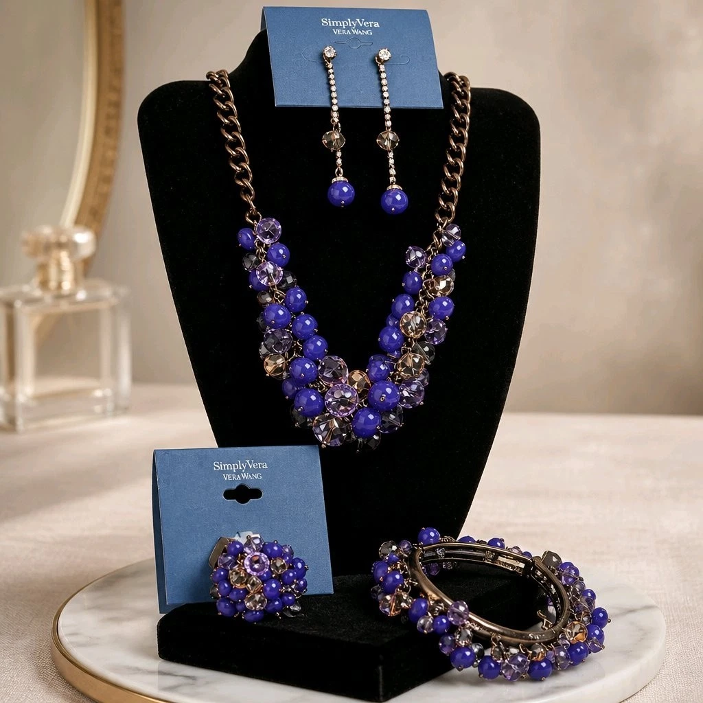 SIMPLY VERA WANG NWT $108 women's necklace ring earrings bracelet set purple