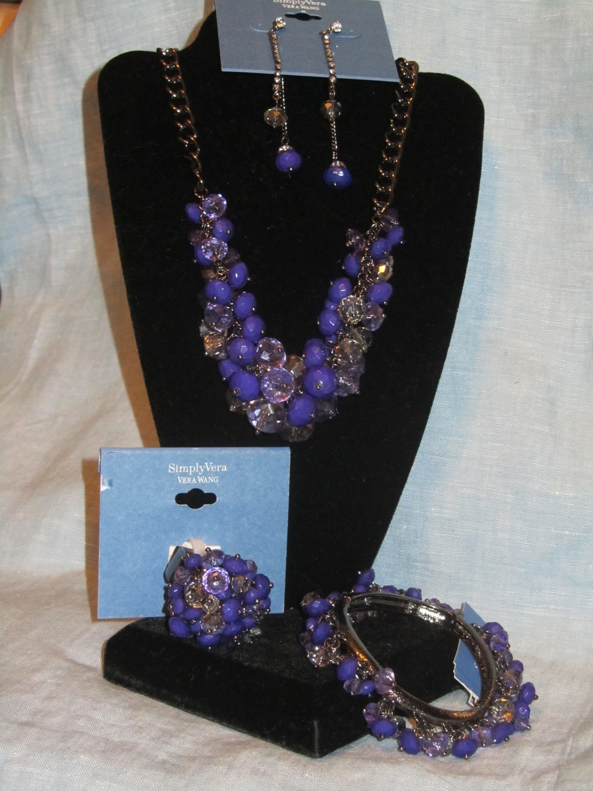 SIMPLY VERA WANG NWT $108 women's necklace ring earrings bracelet set purple, view 4