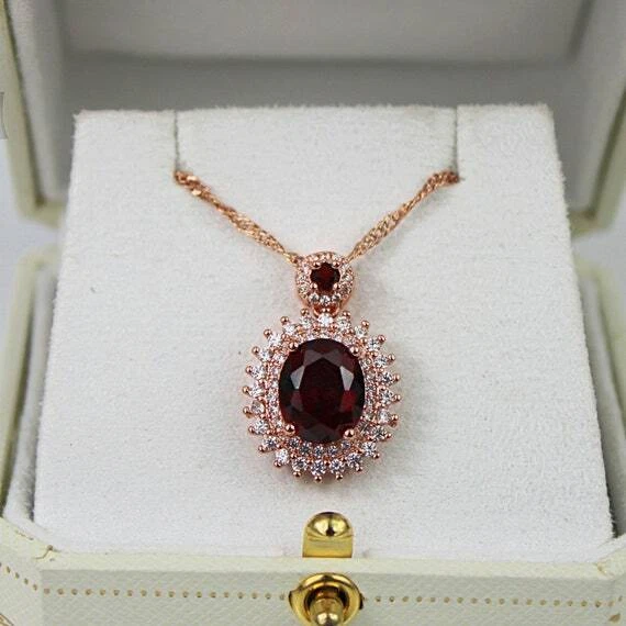 ROSE GOLD FINISH Ruby Created Diamond Bracelet, Ring, Earrings and Necklace Set, view 4