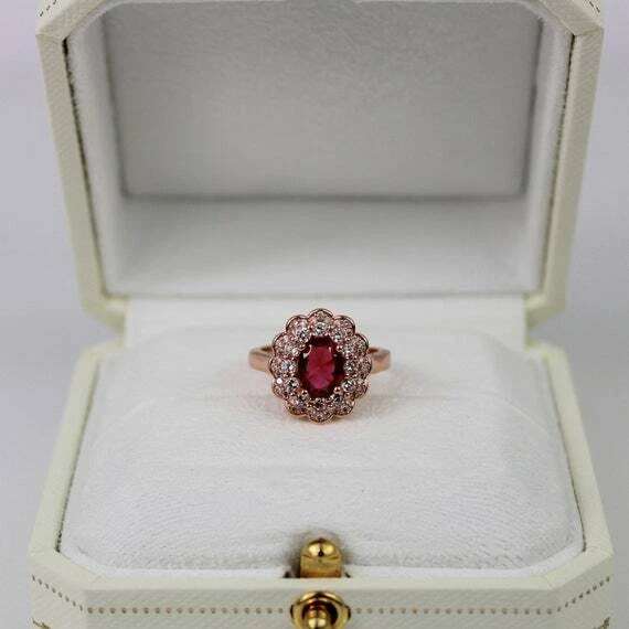 ROSE GOLD FINISH Ruby Created Diamond Bracelet, Ring, Earrings and Necklace Set, view 6