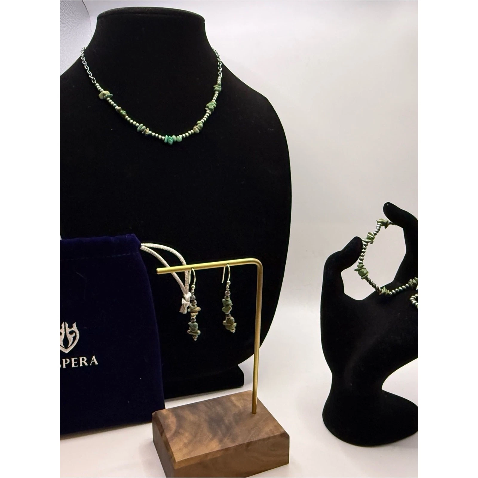 Hespera 4pc Turquoise & Sterling Beads Necklace, Earring, Ring, Bracelet Set