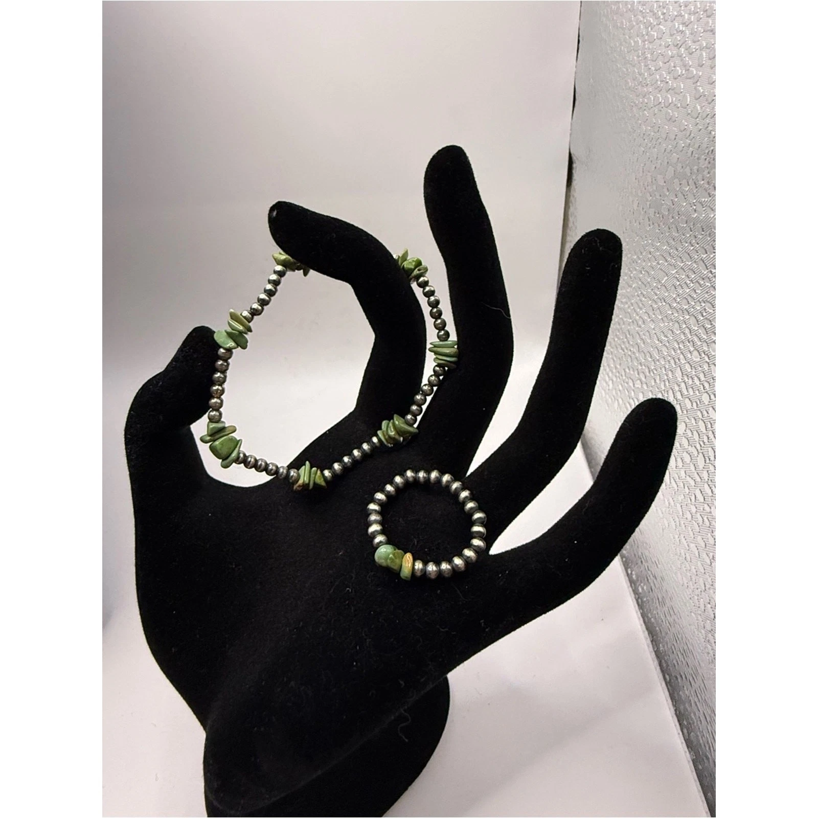 Hespera 4pc Turquoise & Sterling Beads Necklace, Earring, Ring, Bracelet Set