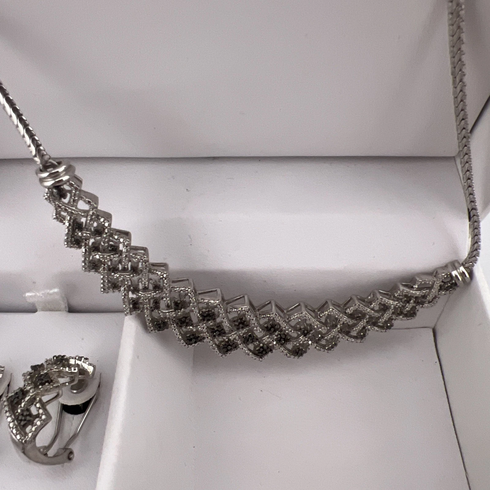 1 CTTW Black White Diamond 4 Pc Jewelry Set Necklace Bracelet Ring Earrings Sz 7, view 3