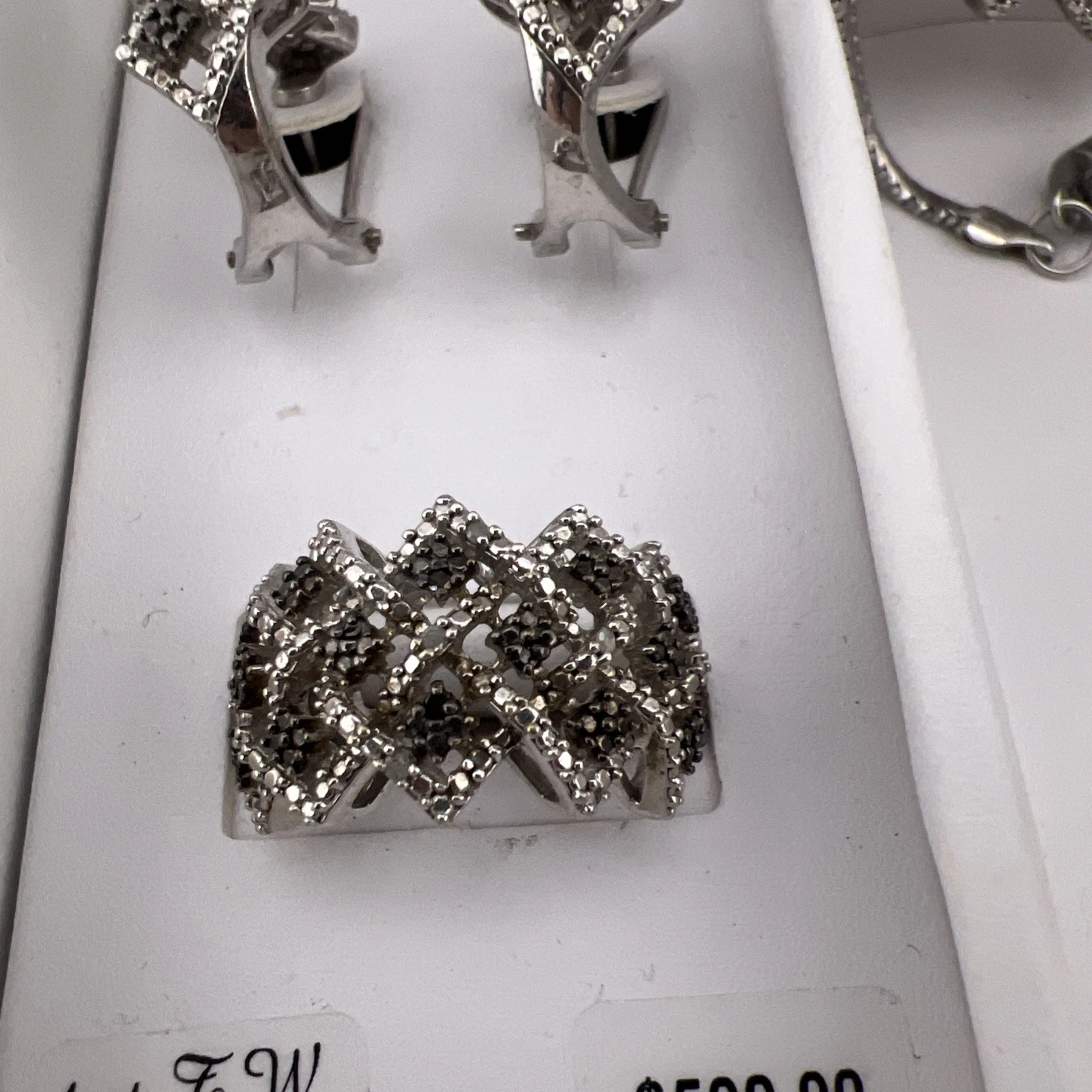 1 CTTW Black White Diamond 4 Pc Jewelry Set Necklace Bracelet Ring Earrings Sz 7, view 5