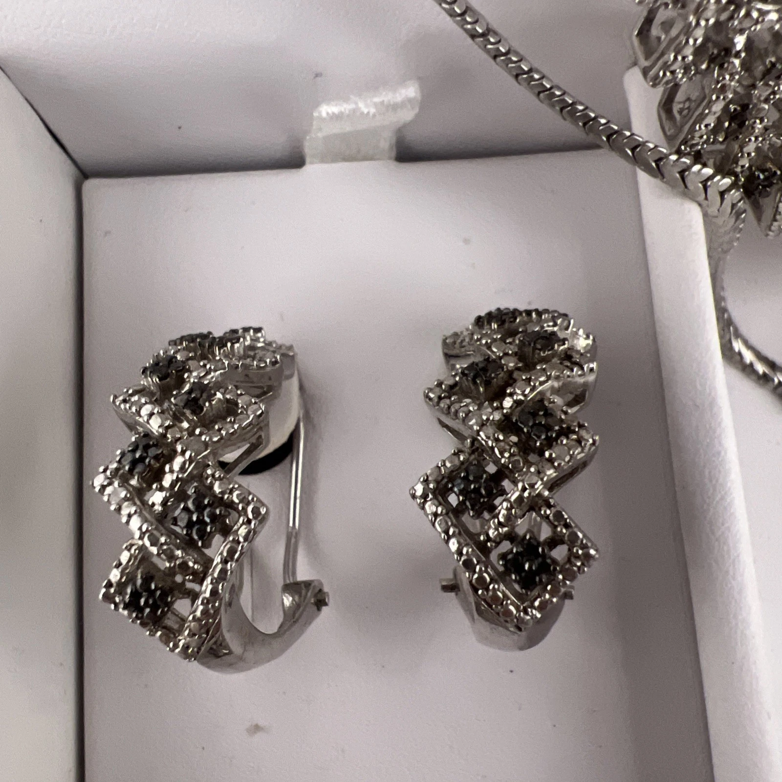1 CTTW Black White Diamond 4 Pc Jewelry Set Necklace Bracelet Ring Earrings Sz 7, view 6