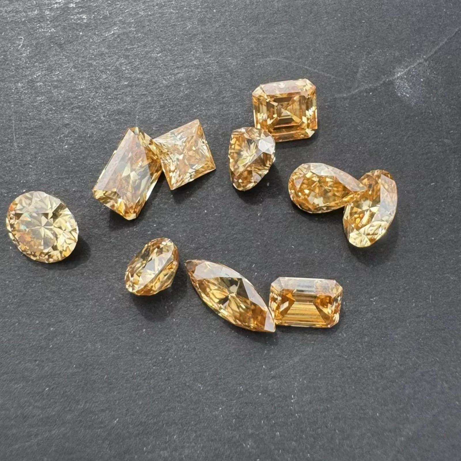 1-10ct Champagne Moissanite Stone A Set of 10 Shape GRA VVS1 for Ring Jewelry, view 2