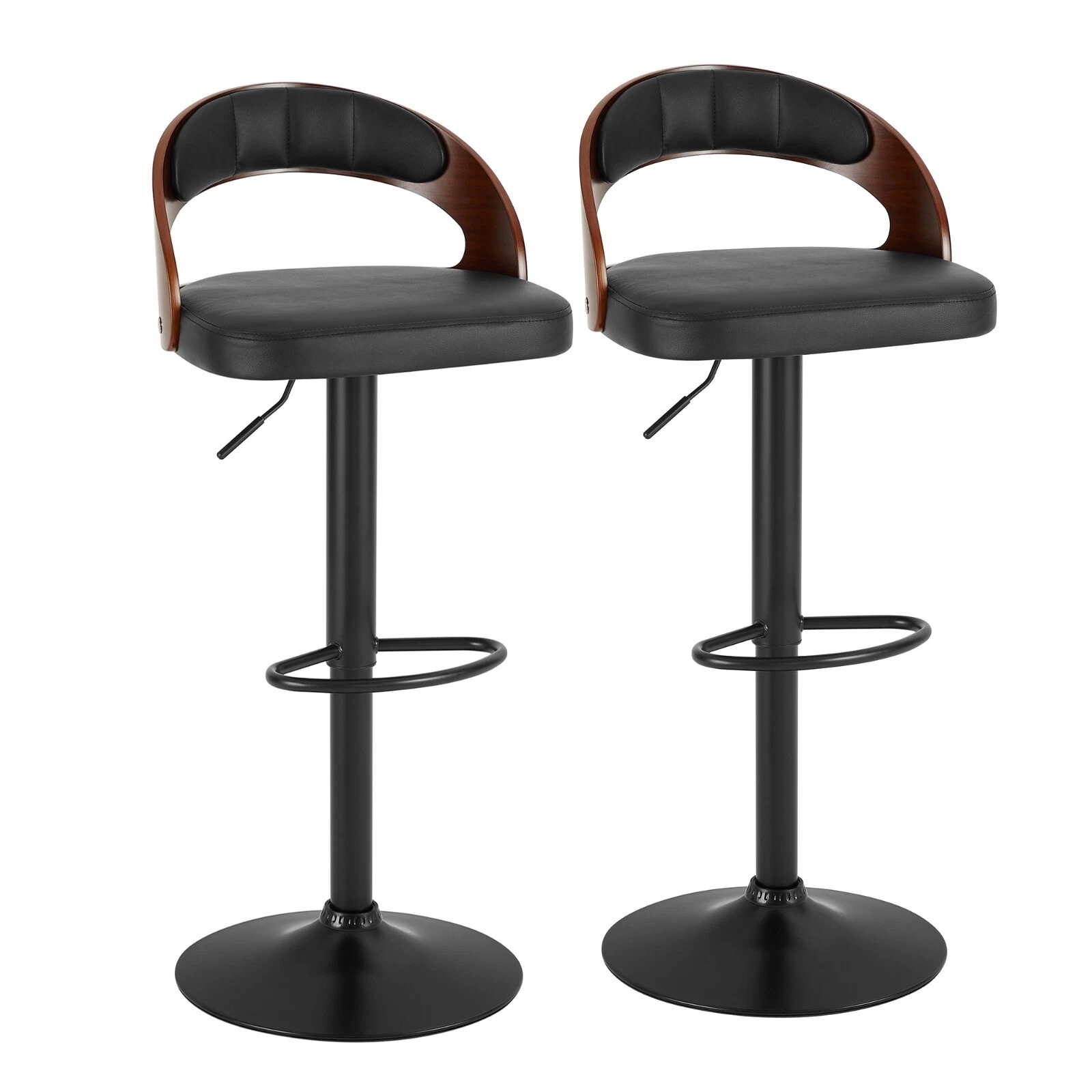 Set of 2 Adjustable Swivel Bar Stools PU Leather Counter Height Stools