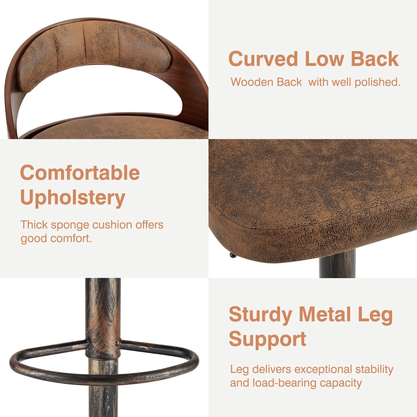Set of 2 Adjustable Swivel Bar Stools PU Leather Counter Height Stools, view 13