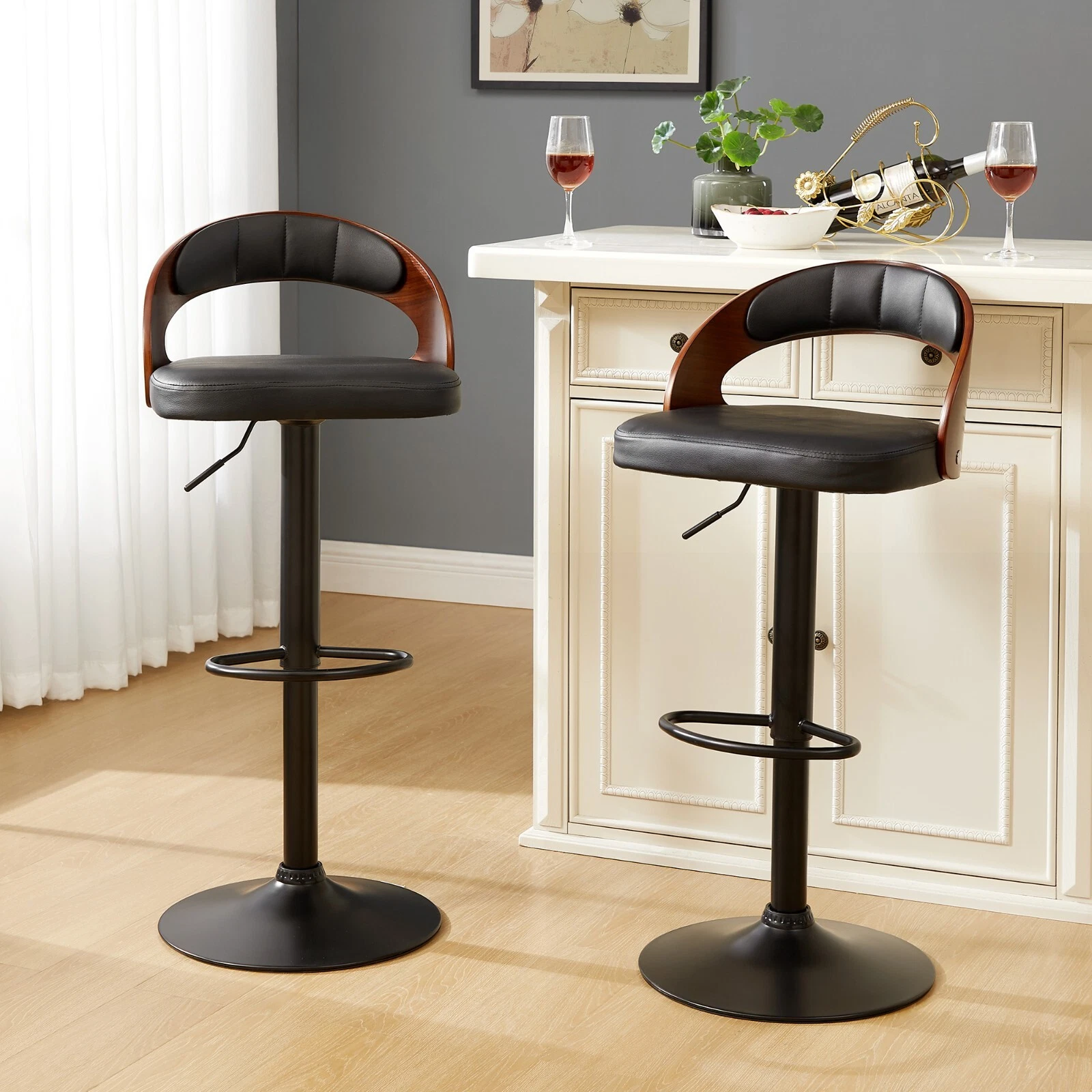 Set of 2 Adjustable Swivel Bar Stools PU Leather Counter Height Stools, view 18