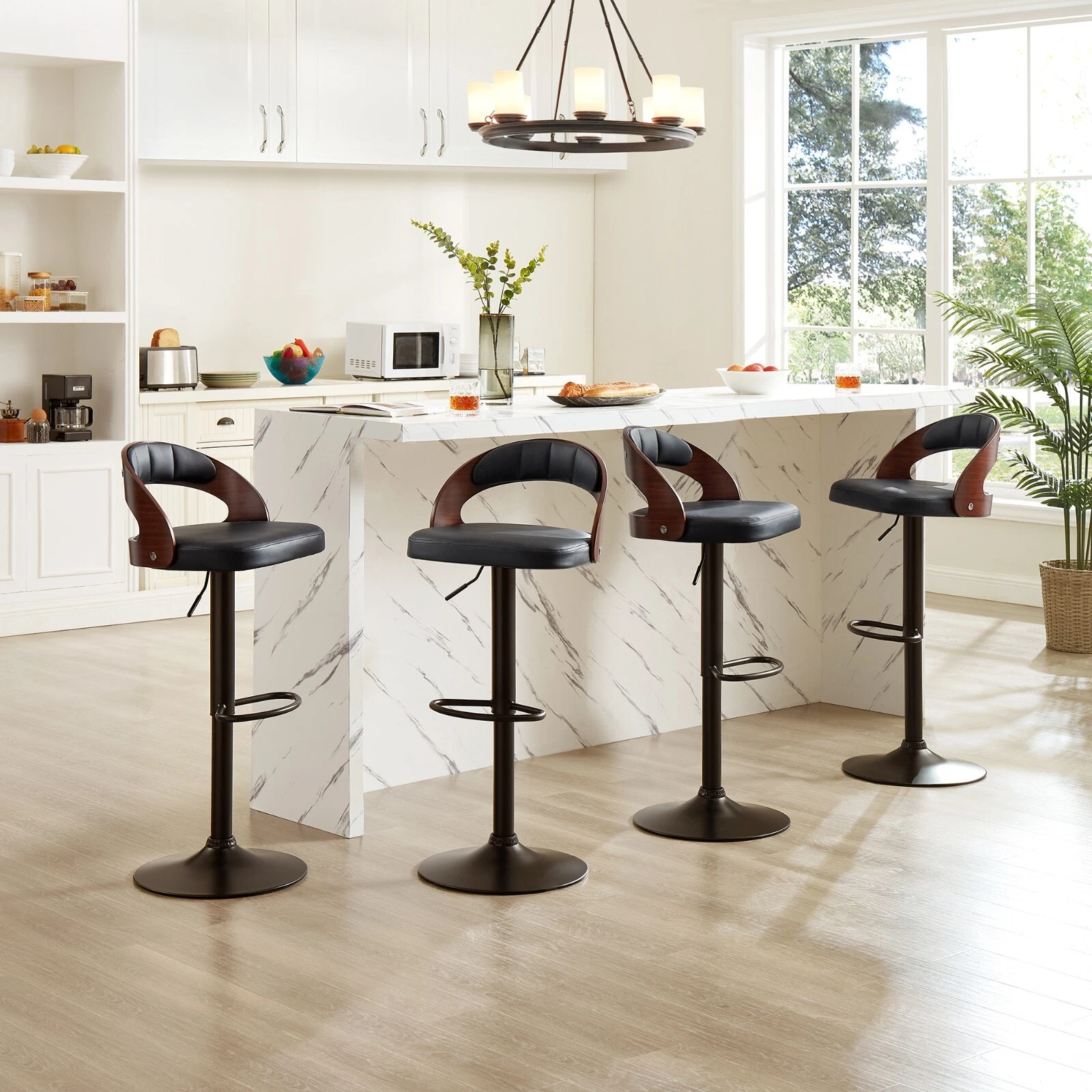 Set of 2 Adjustable Swivel Bar Stools PU Leather Counter Height Stools, view 19
