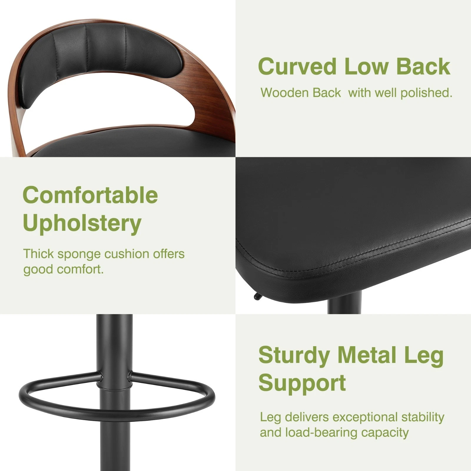 Set of 2 Adjustable Swivel Bar Stools PU Leather Counter Height Stools, view 25
