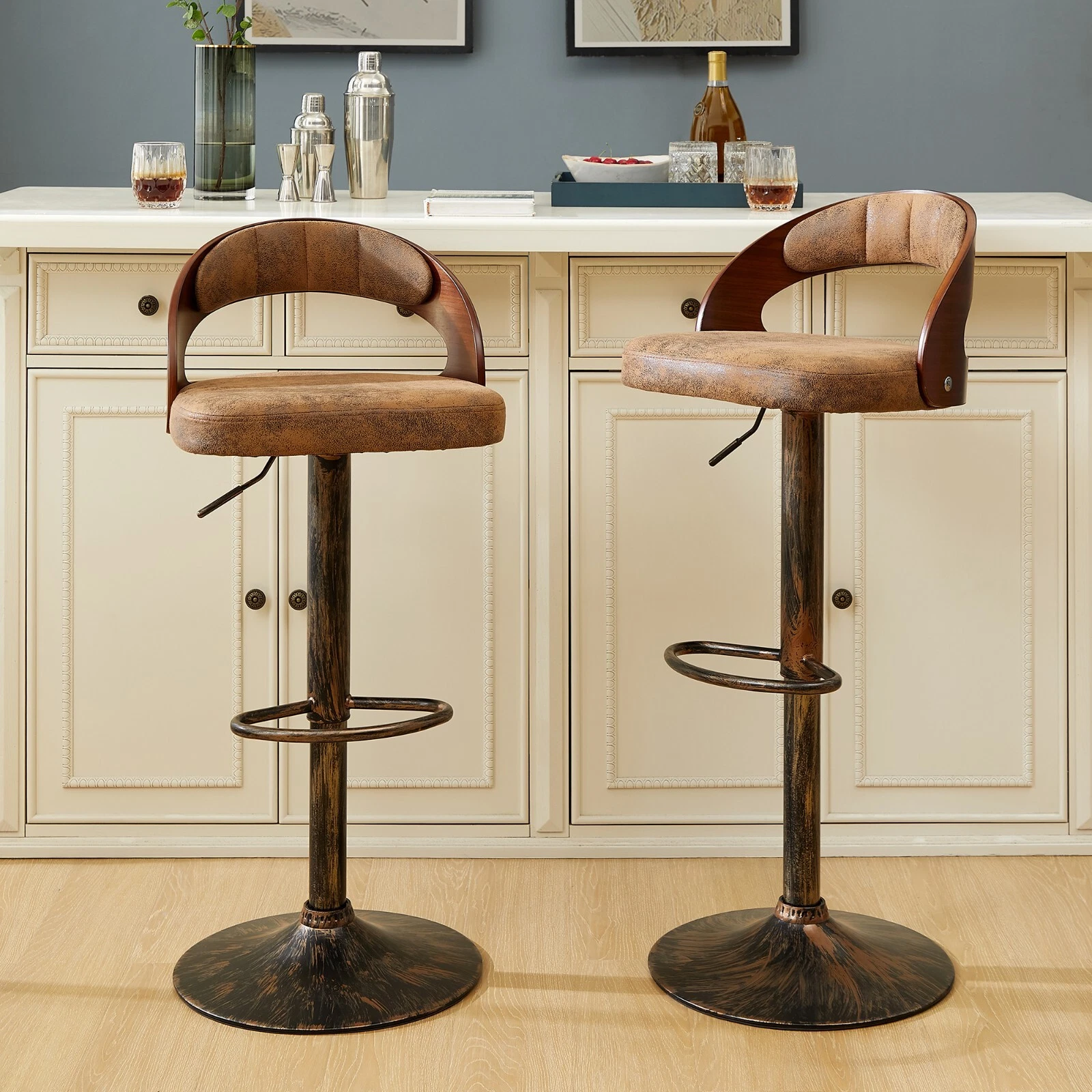 Set of 2 Adjustable Swivel Bar Stools PU Leather Counter Height Stools, view 3