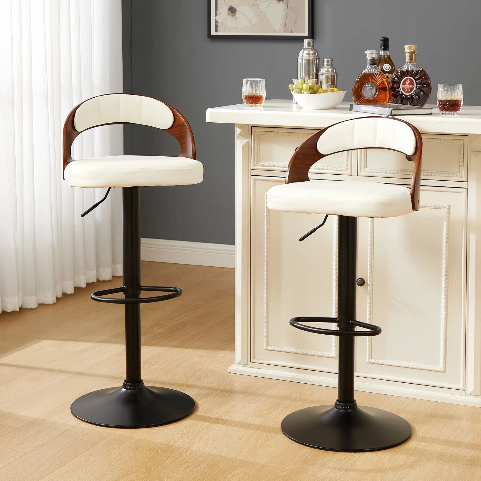 Set of 2 Adjustable Swivel Bar Stools PU Leather Counter Height Stools, view 30