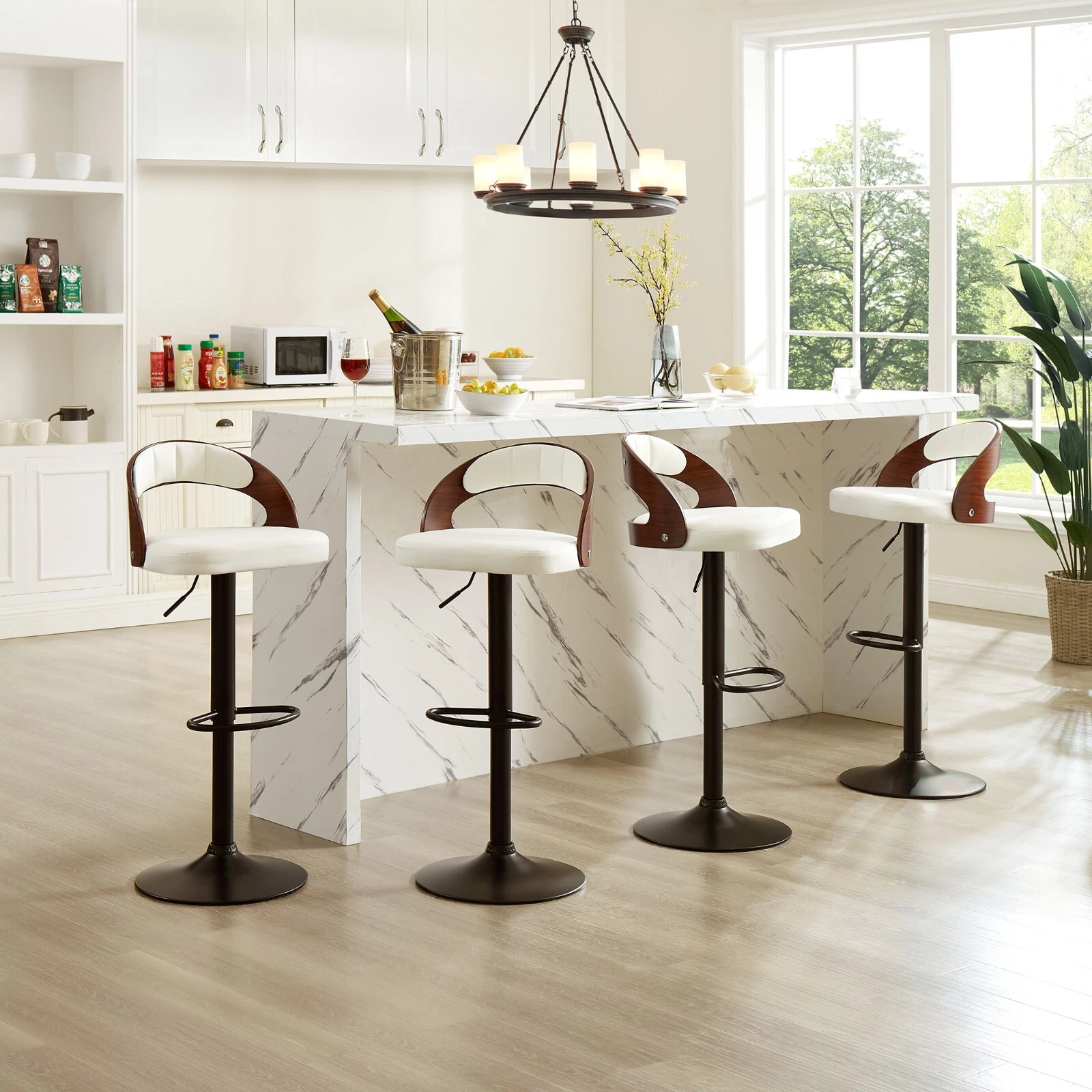 Set of 2 Adjustable Swivel Bar Stools PU Leather Counter Height Stools, view 31