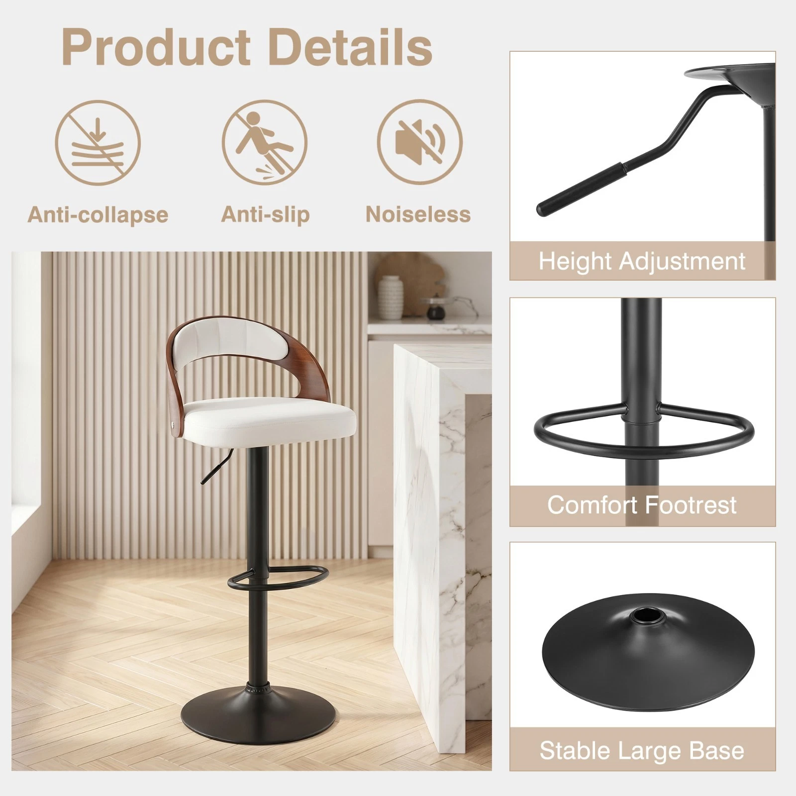 Set of 2 Adjustable Swivel Bar Stools PU Leather Counter Height Stools, view 33
