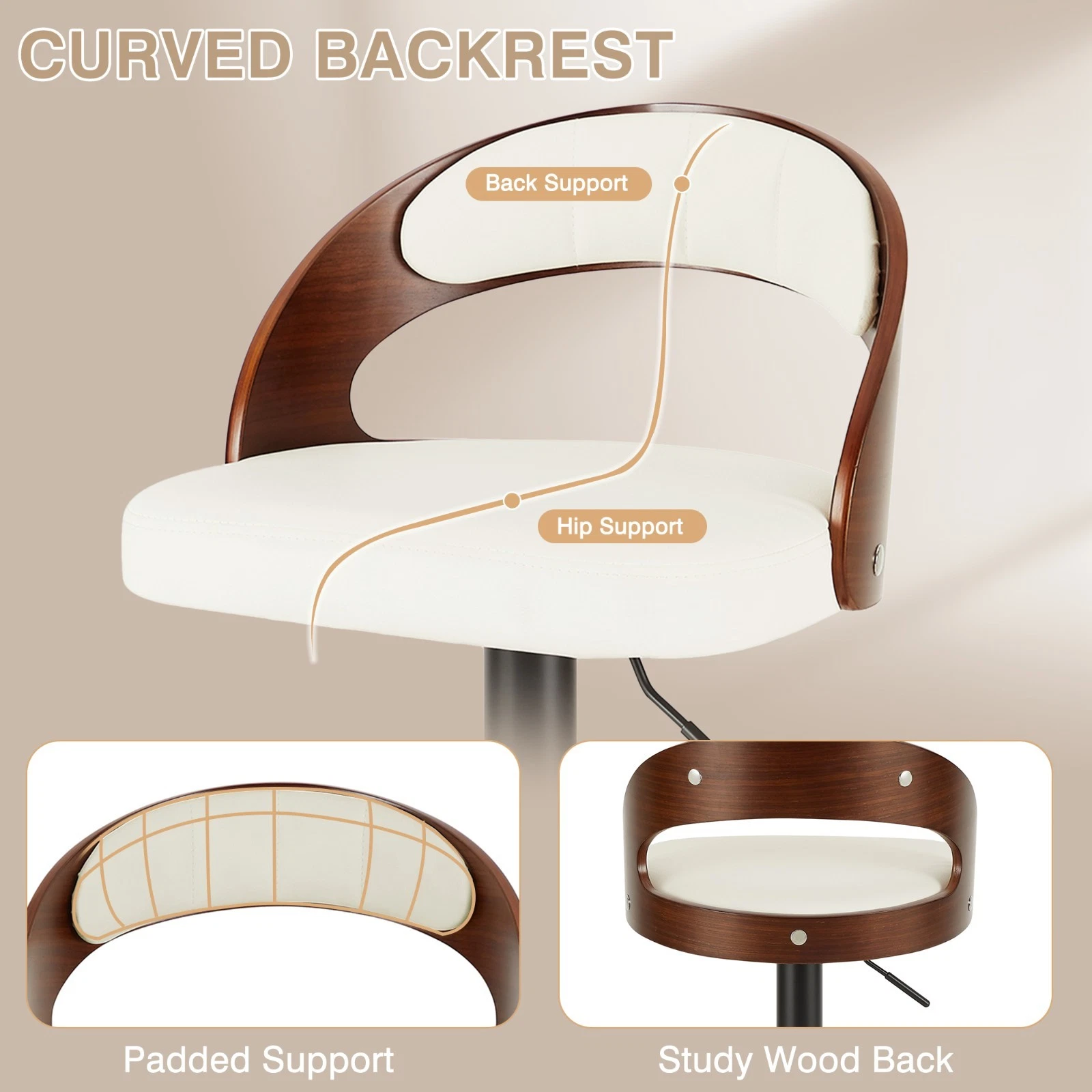 Set of 2 Adjustable Swivel Bar Stools PU Leather Counter Height Stools, view 35