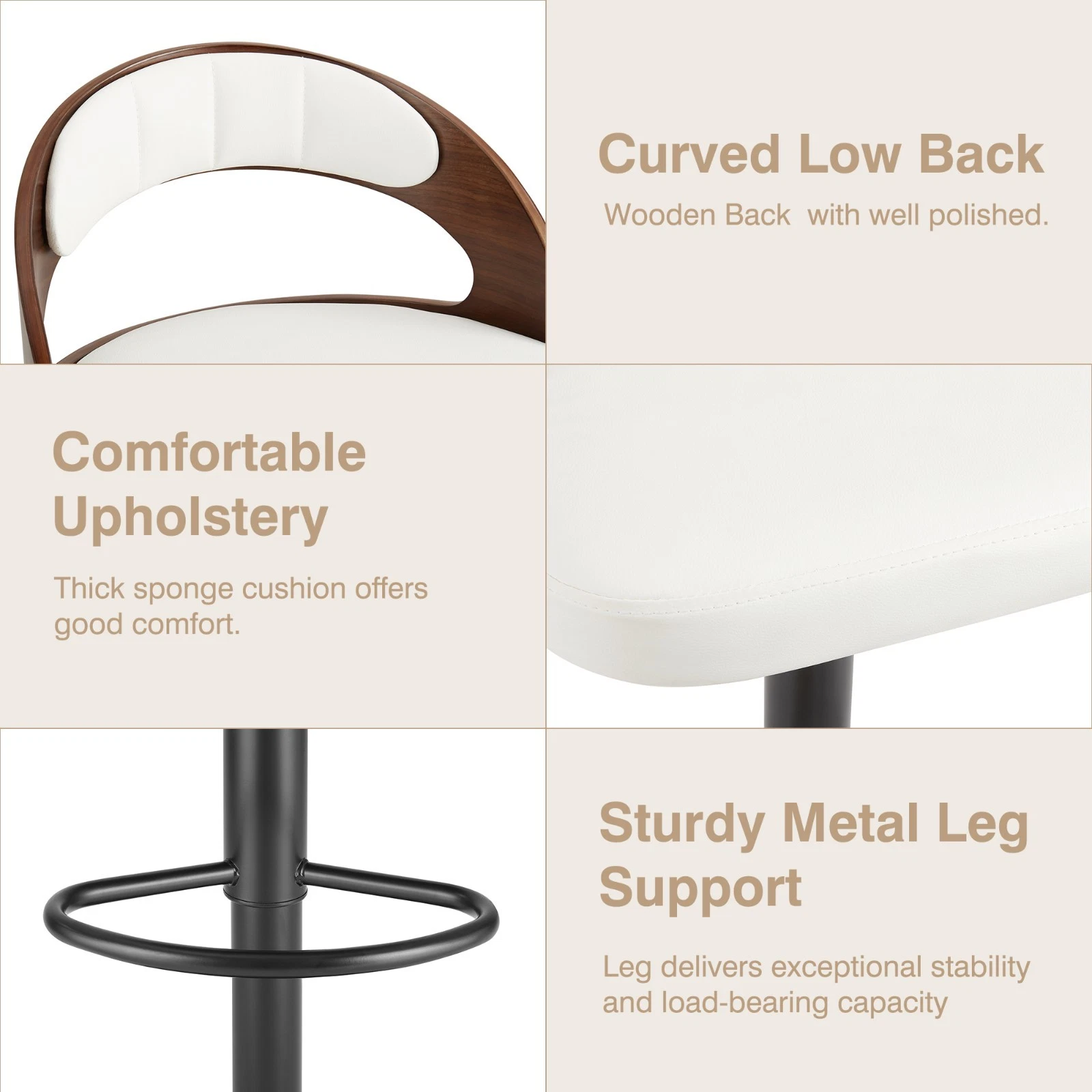 Set of 2 Adjustable Swivel Bar Stools PU Leather Counter Height Stools, view 37