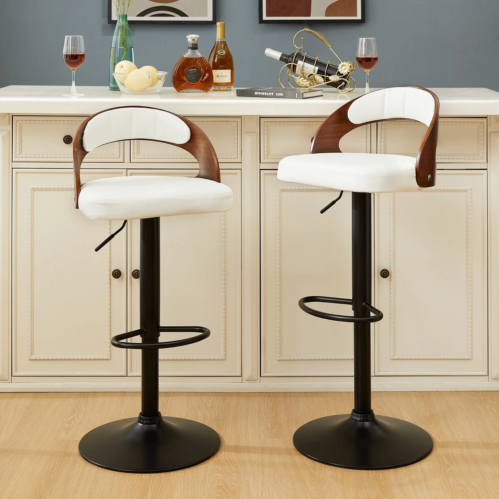 Set of 2 Adjustable Swivel Bar Stools PU Leather Counter Height Stools, view 5