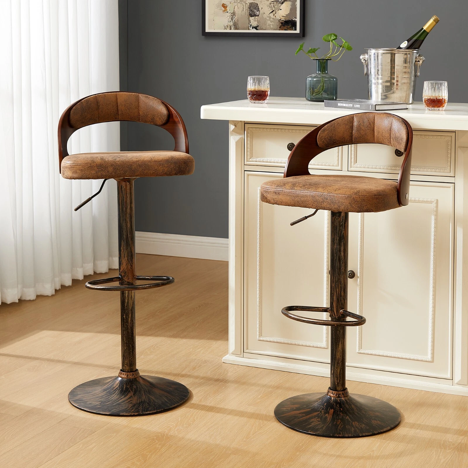 Set of 2 Adjustable Swivel Bar Stools PU Leather Counter Height Stools, view 6