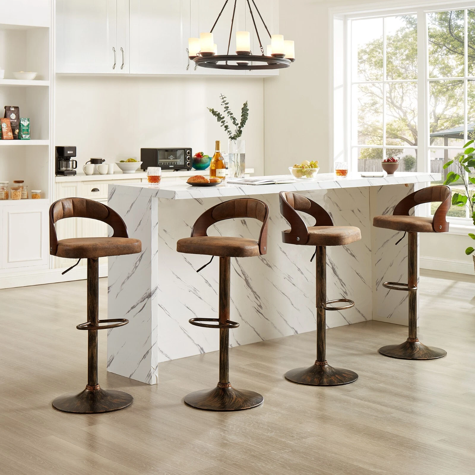 Set of 2 Adjustable Swivel Bar Stools PU Leather Counter Height Stools, view 7