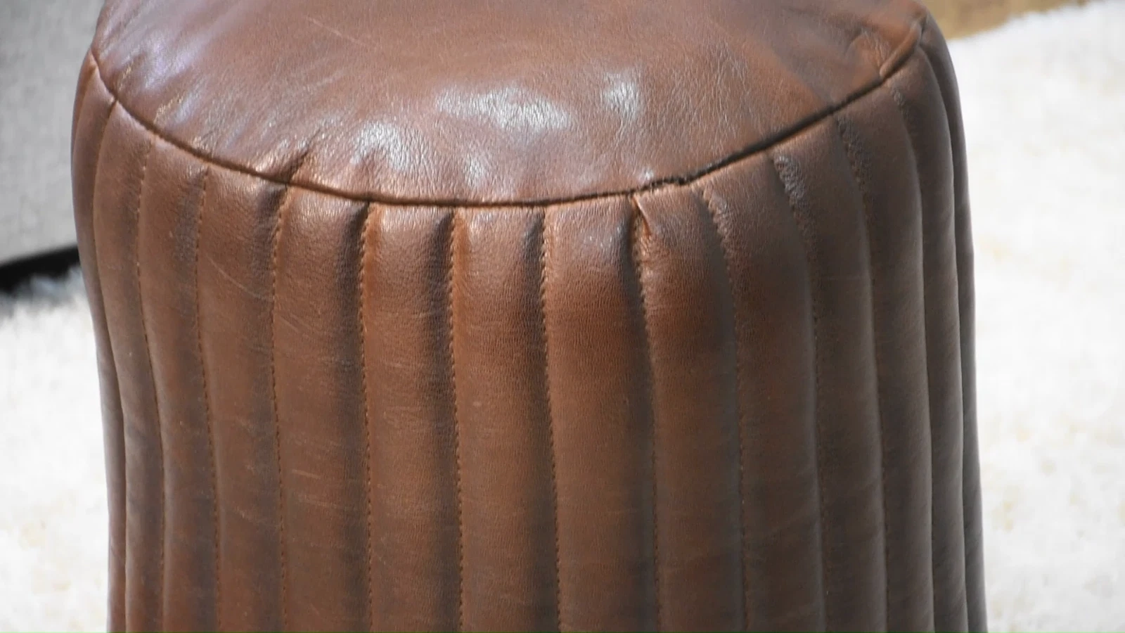 BBH HOMES HANDMADE ECO-FRIENDLY ROUND SHAPED STUFFED BUFFALO LEATHER BROWN POUF