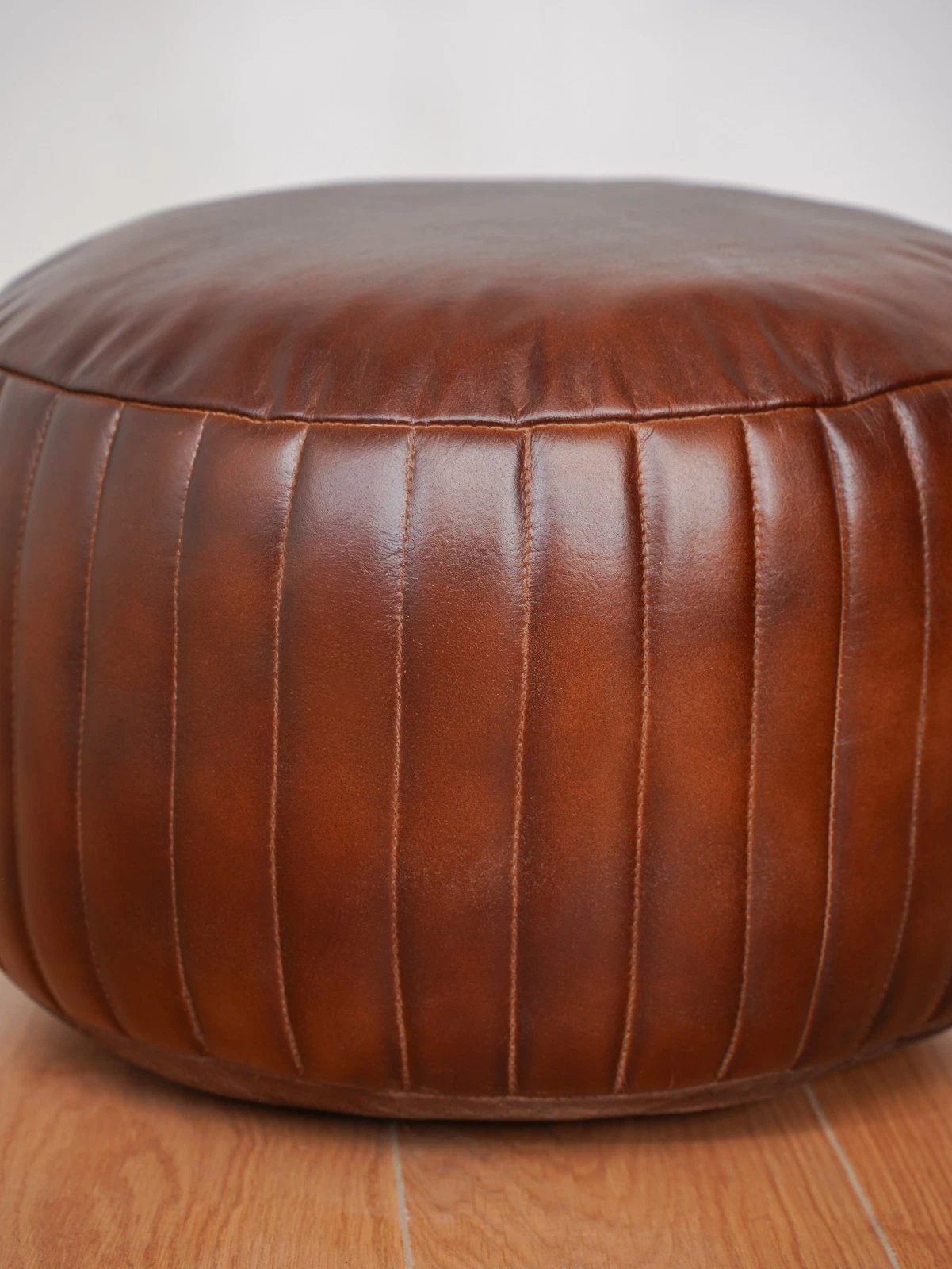 BBH HOMES HANDMADE ECO-FRIENDLY ROUND SHAPED STUFFED BUFFALO LEATHER BROWN POUF, view 12