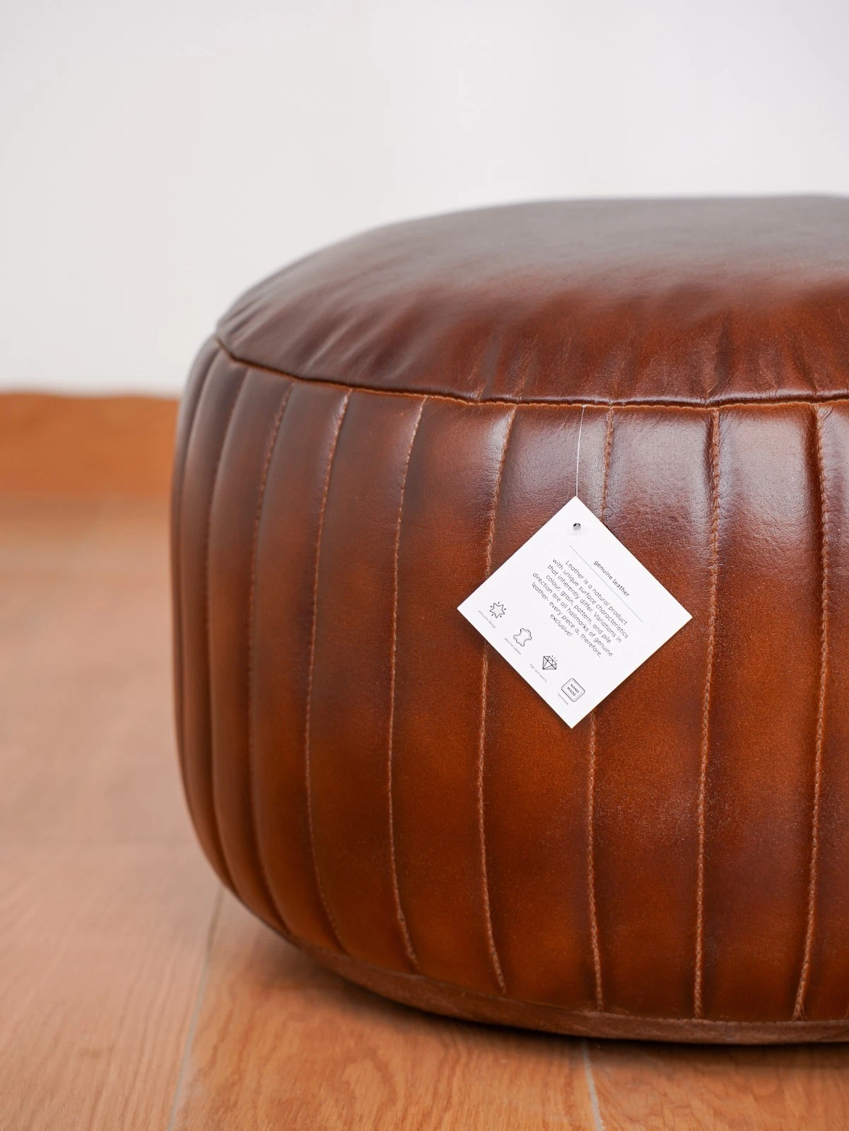 BBH HOMES HANDMADE ECO-FRIENDLY ROUND SHAPED STUFFED BUFFALO LEATHER BROWN POUF, view 13