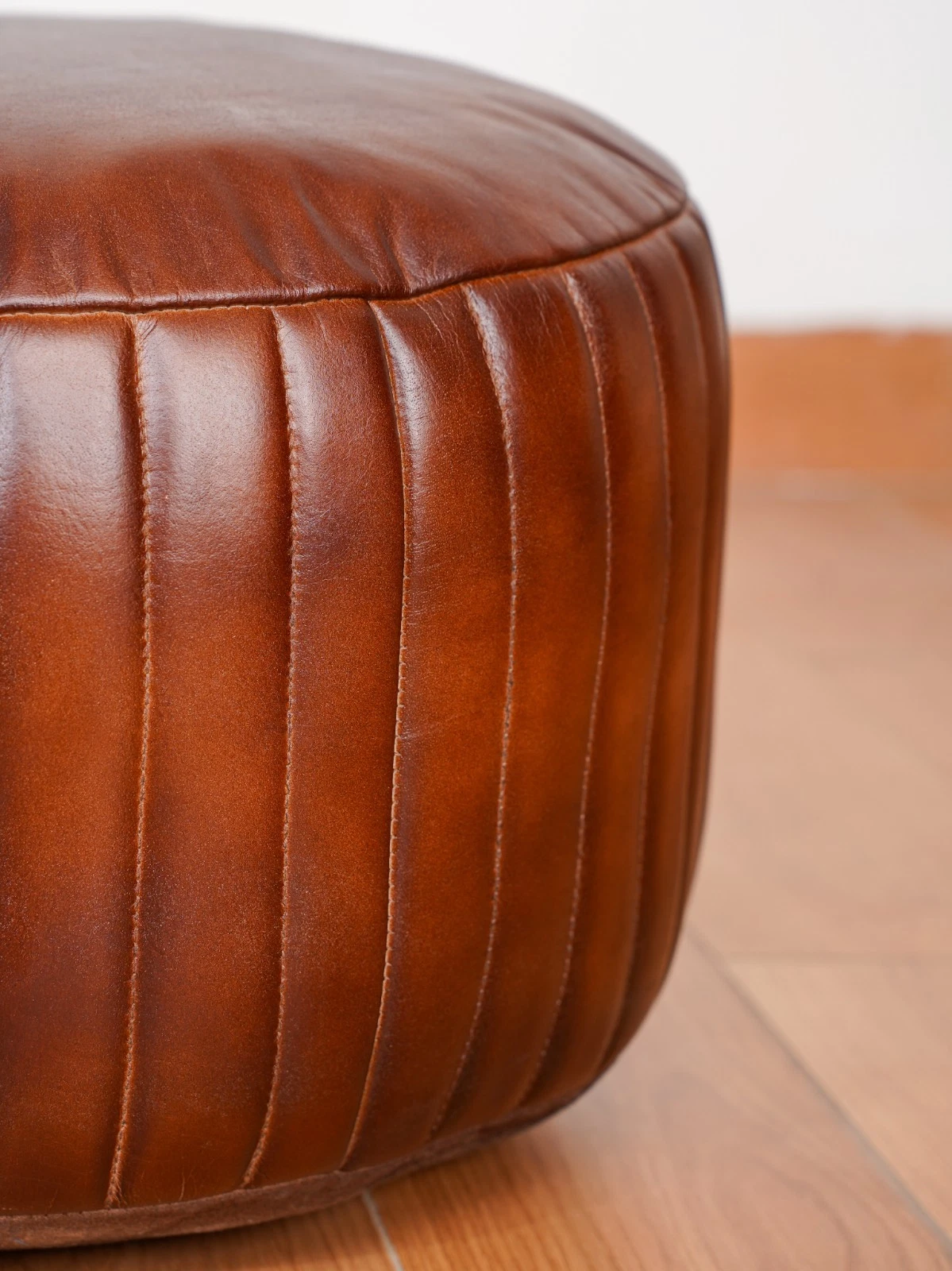 BBH HOMES HANDMADE ECO-FRIENDLY ROUND SHAPED STUFFED BUFFALO LEATHER BROWN POUF, view 14