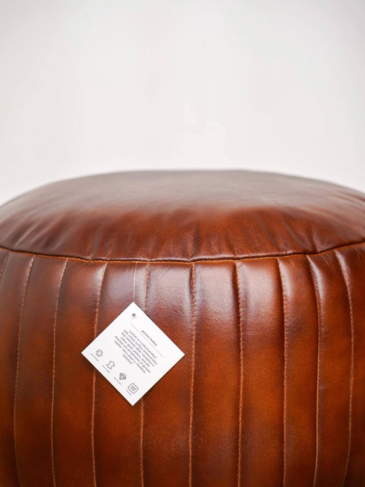 BBH HOMES HANDMADE ECO-FRIENDLY ROUND SHAPED STUFFED BUFFALO LEATHER BROWN POUF, view 15