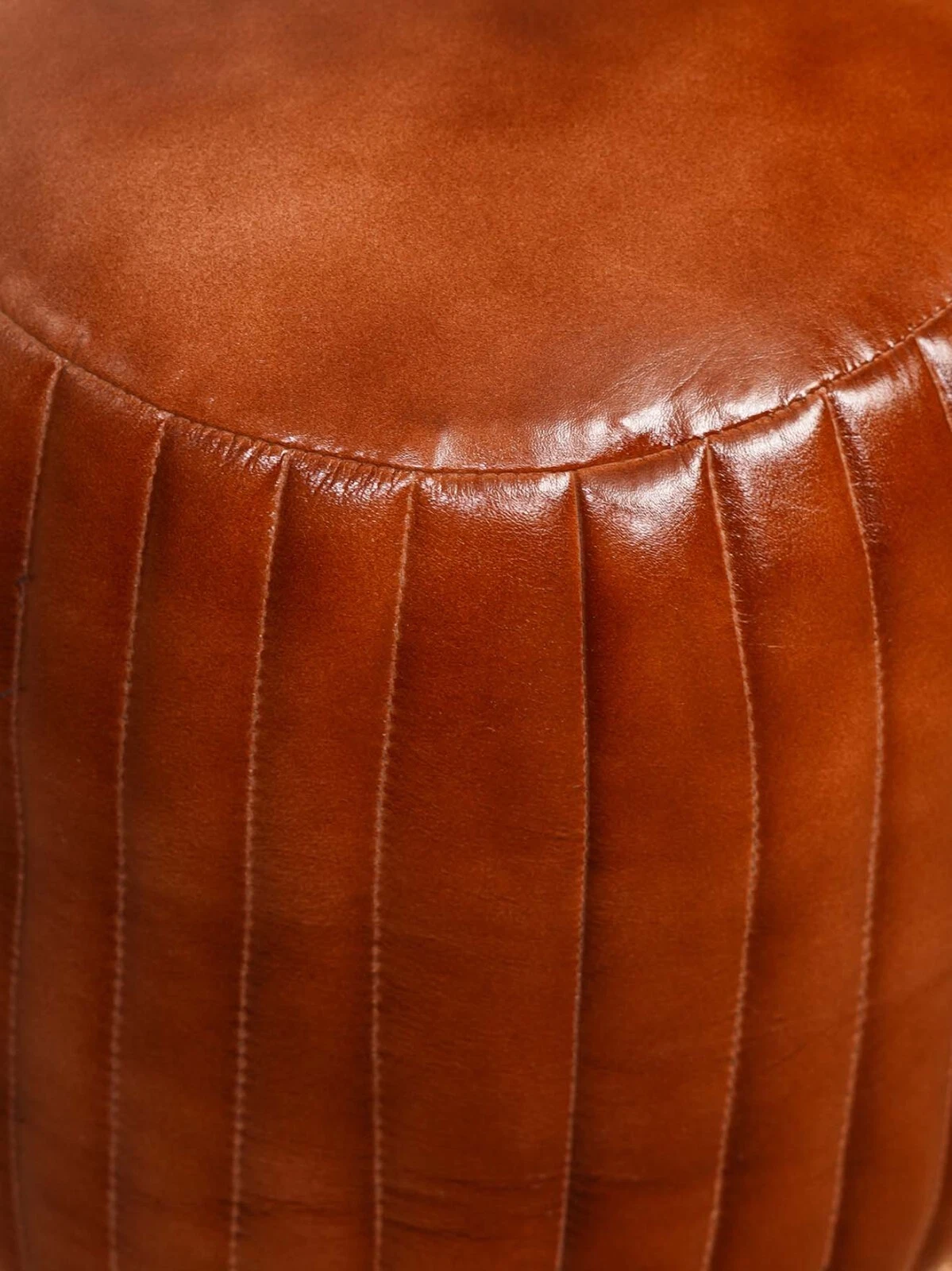 BBH HOMES HANDMADE ECO-FRIENDLY ROUND SHAPED STUFFED BUFFALO LEATHER BROWN POUF, view 20