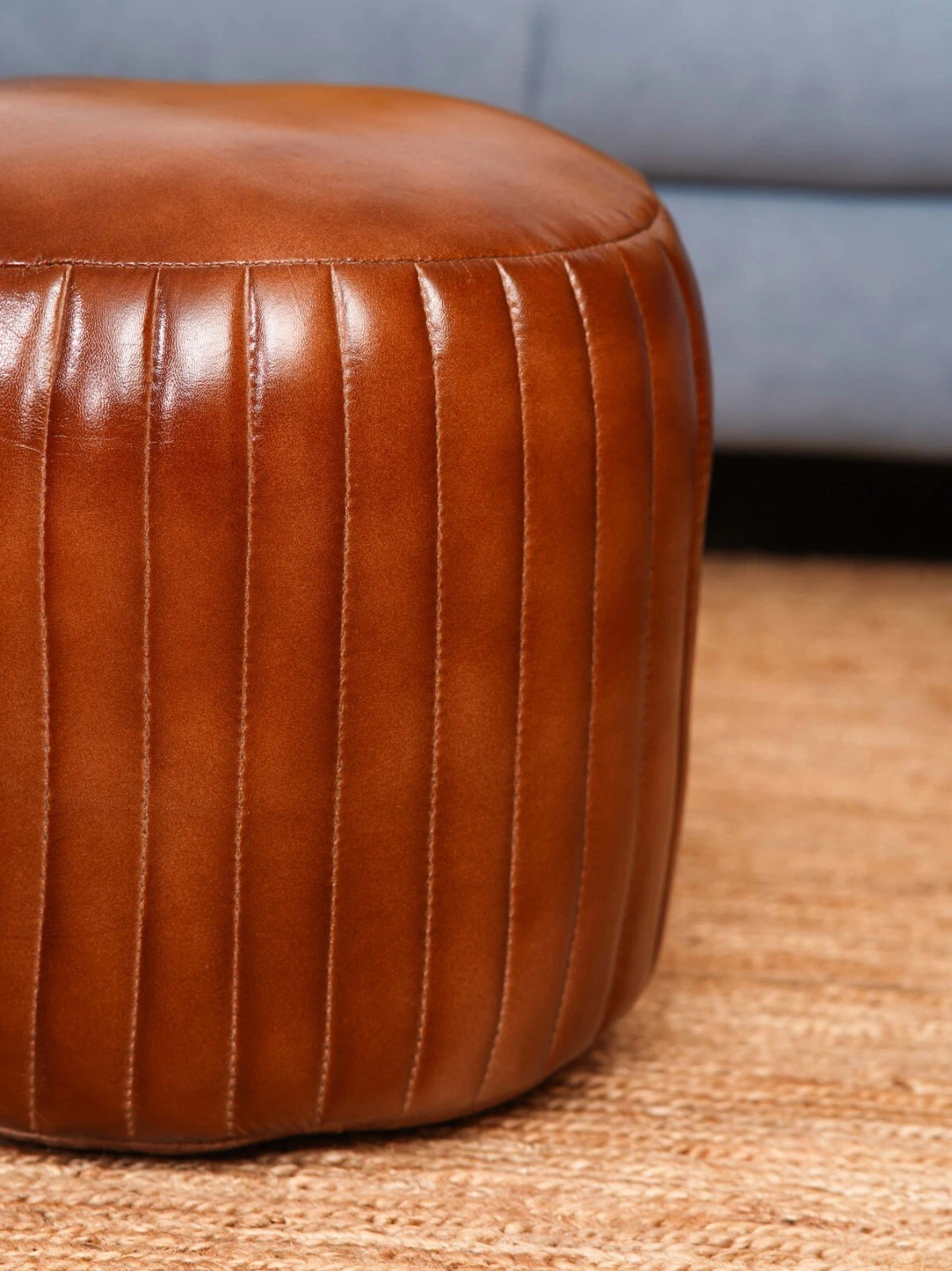 BBH HOMES HANDMADE ECO-FRIENDLY ROUND SHAPED STUFFED BUFFALO LEATHER BROWN POUF, view 23