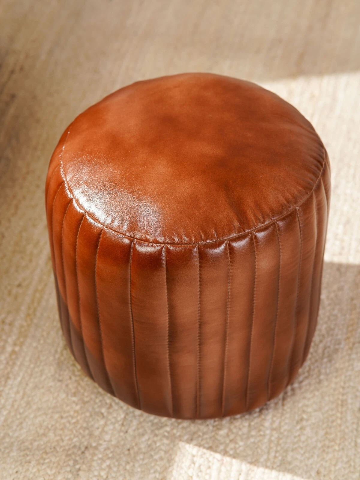 BBH HOMES HANDMADE ECO-FRIENDLY ROUND SHAPED STUFFED BUFFALO LEATHER BROWN POUF, view 8