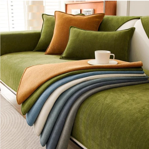 Funny Fuzzy Herringbone Chenille Fabric Furniture Protector Couch Cover