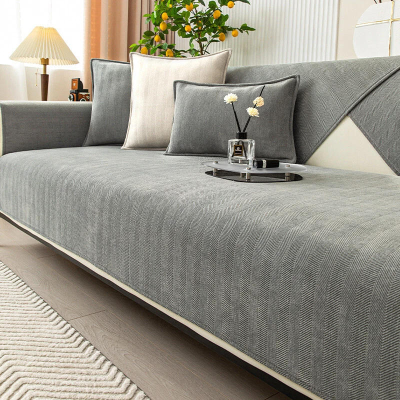 Funny Fuzzy Herringbone Chenille Fabric Furniture Protector Couch Cover, view 9