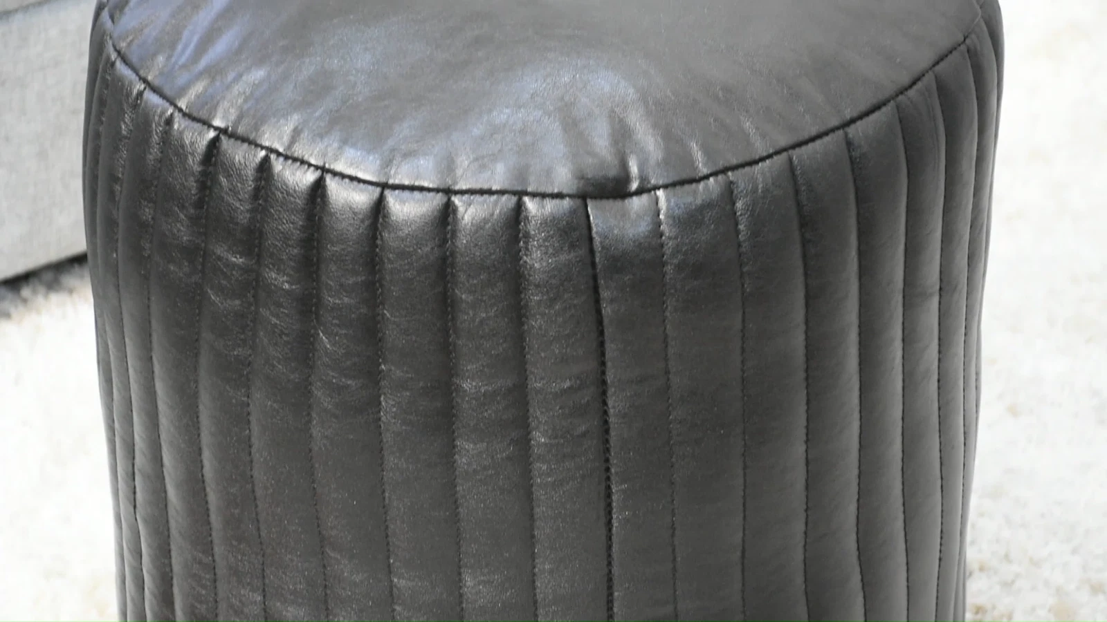 BBH HOMES HANDMADE ECO-FRIENDLY ROUND SHAPED STUFFED BUFFALO LEATHER BLACK POUF