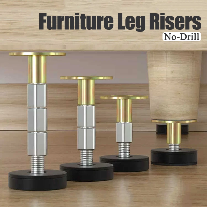 No-Drill Adjustable Metal Furniture Leg Risers Anti-Slip for Desk/Table/Bed