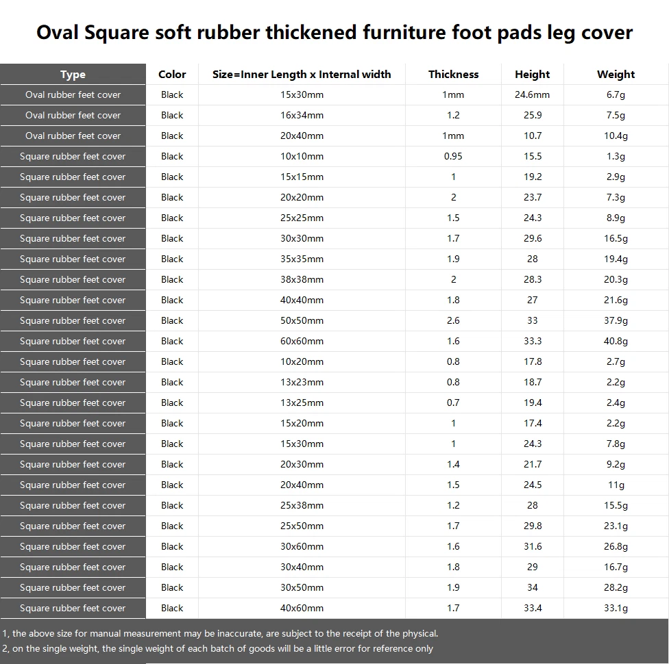 Oval Square Furniture Table Chair Leg End Caps Covers Floor Feet Protectors Pad