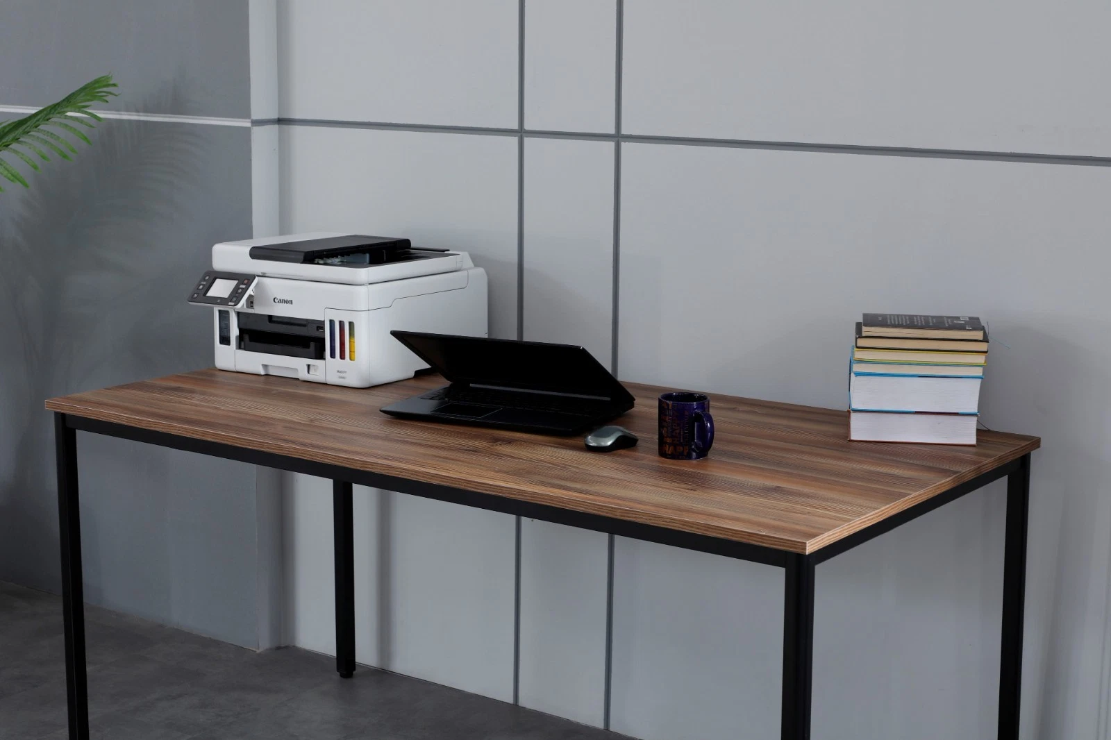 63" Modern Home Office Desk, Wood Writing Computer Table, Black Metal Frame Legs, view 5