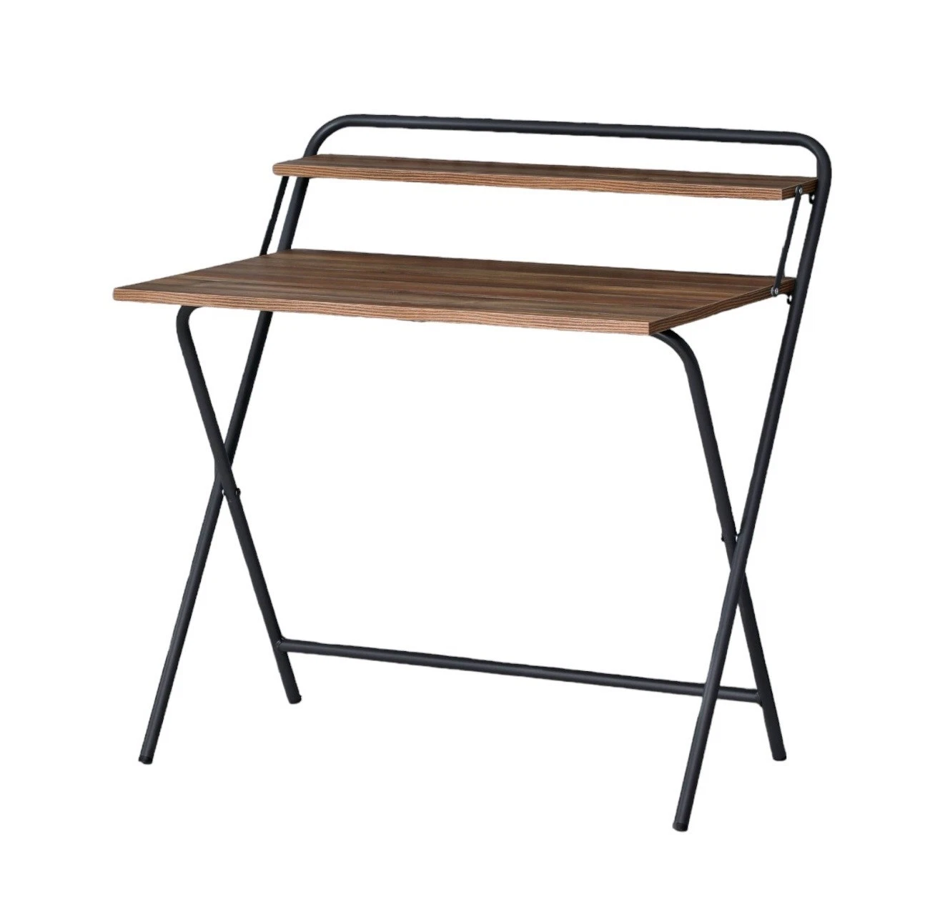 Portable Folding Desk with Shelf, Brown Wood Laptop Table for Small Spaces